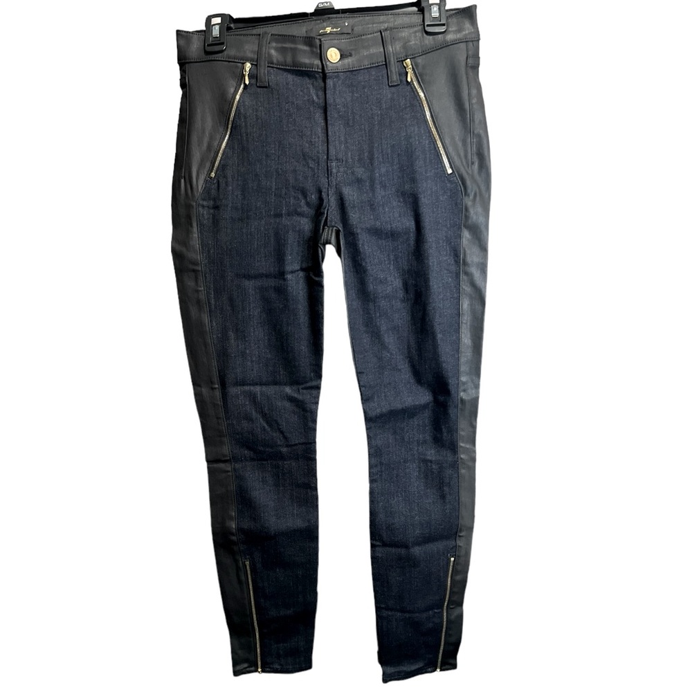 NWOT 7 For All Mankind Skinny 2 toned Faux Leather and Jean Pants Sz 28”